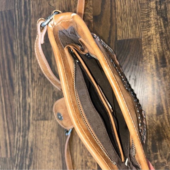 Trinity Ranch Montana West Brown Tooled Studded Design Western Crossbody Bag - Picture 7 of 14